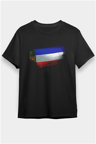 Hakasya - Khakassia Bayrağı Baskılı Unisex Siyah Tişört