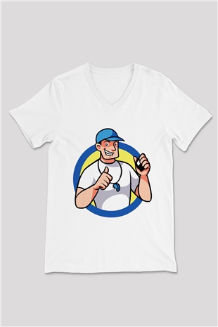 Hakem Beyaz Unisex V Yaka Tişört T-Shirt