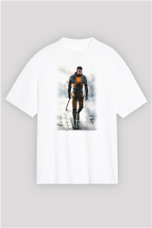 Half-Life Beyaz Unisex Oversize Tişört T-Shirt