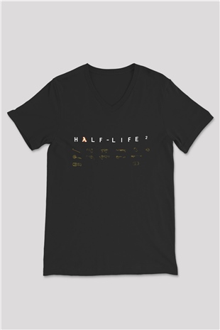 Half-Life Siyah Unisex V Yaka Tişört T-Shirt