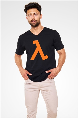 Half-Life Siyah Unisex V Yaka Tişört T-Shirt