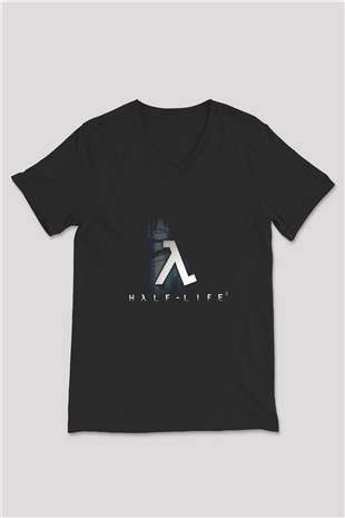 Half-Life Siyah Unisex V Yaka Tişört T-Shirt