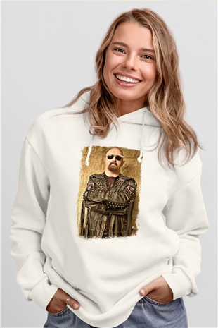 Halford Baskılı Unisex Beyaz Hoodie