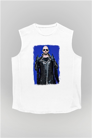 Halford Baskılı Unisex Beyaz Kolsuz Tişört