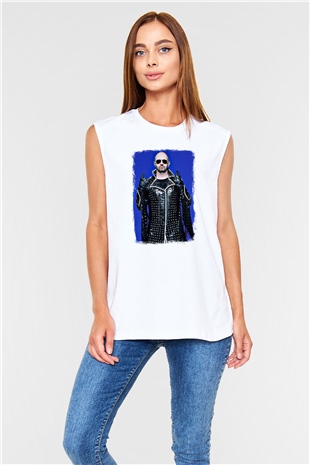 Halford Baskılı Unisex Beyaz Kolsuz Tişört
