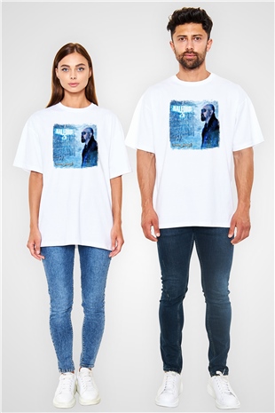 Halford Baskılı Unisex Beyaz Oversize Tişört