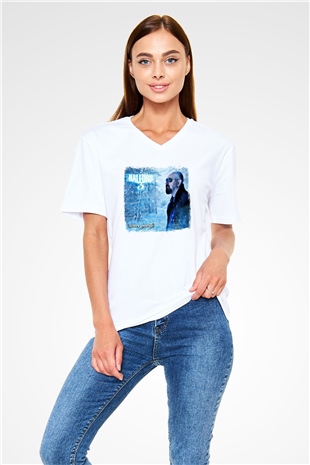 Halford Baskılı Unisex Beyaz V Yaka Tişört