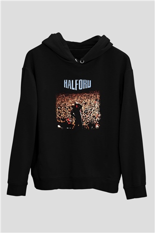 Halford Baskılı Unisex Siyah Hoodie