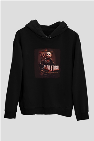 Halford Baskılı Unisex Siyah Hoodie