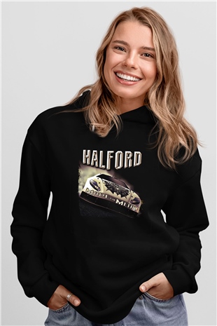 Halford Baskılı Unisex Siyah Hoodie