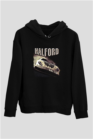 Halford Baskılı Unisex Siyah Hoodie