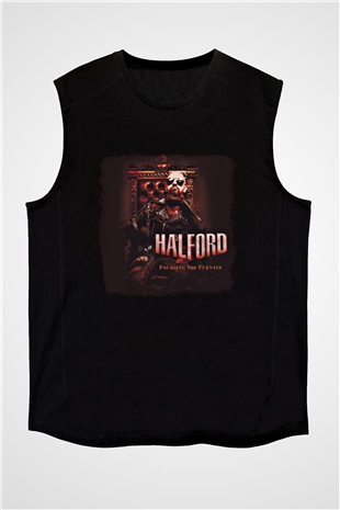 Halford Baskılı Unisex Siyah Kolsuz Tişört