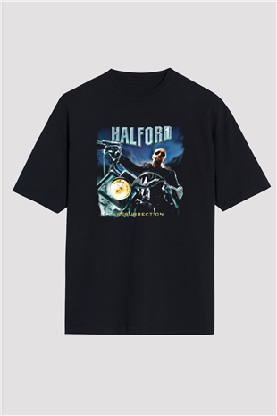 Halford Baskılı Unisex Siyah Oversize Tişört