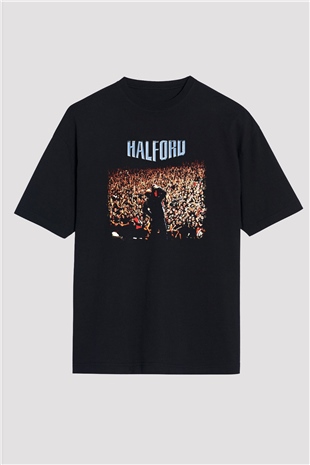 Halford Baskılı Unisex Siyah Oversize Tişört
