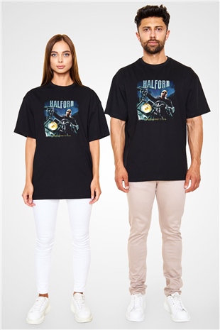 Halford Baskılı Unisex Siyah Oversize Tişört