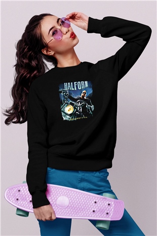 Halford Baskılı Unisex Siyah Sweatshirt