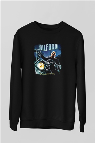 Halford Baskılı Unisex Siyah Sweatshirt