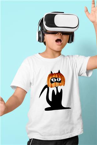 Halloween Baskılı Beyaz Unisex Beyaz Çocuk Tişört - Tshirt
