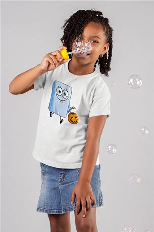 Halloween Baskılı Beyaz Unisex Beyaz Çocuk Tişört - Tshirt