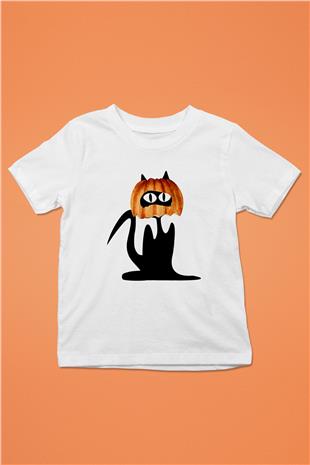 Halloween Baskılı Beyaz Unisex Beyaz Çocuk Tişört - Tshirt
