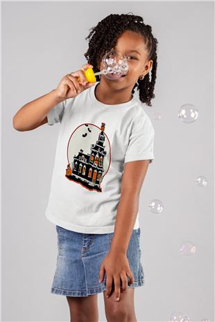 Halloween Baskılı Beyaz Unisex Beyaz Çocuk Tişört - Tshirt