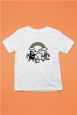 Halloween Baskılı Beyaz Unisex Beyaz Çocuk Tişört - Tshirt