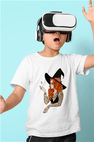 Halloween Baskılı Beyaz Unisex Beyaz Çocuk Tişört - Tshirt