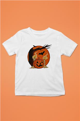 Halloween Baskılı Beyaz Unisex Beyaz Çocuk Tişört - Tshirt