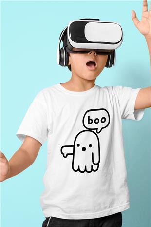 Halloween Baskılı Beyaz Unisex Beyaz Çocuk Tişört - Tshirt