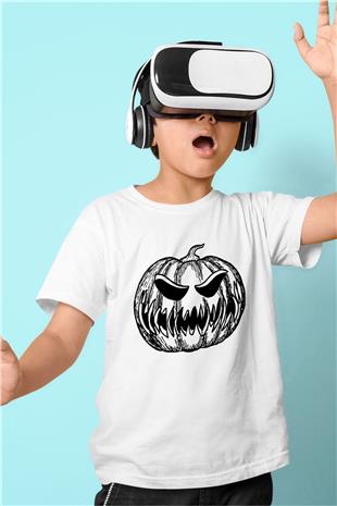 Halloween Baskılı Beyaz Unisex Beyaz Çocuk Tişört - Tshirt