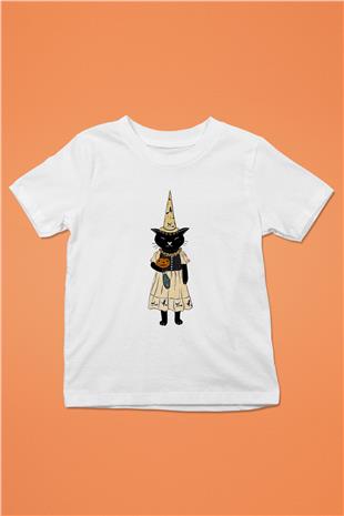 Halloween Baskılı Beyaz Unisex Beyaz Çocuk Tişört - Tshirt