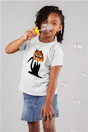 Halloween Baskılı Beyaz Unisex Beyaz Çocuk Tişört - Tshirt