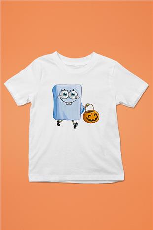 Halloween Baskılı Beyaz Unisex Beyaz Çocuk Tişört - Tshirt