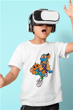 Halloween Baskılı Beyaz Unisex Beyaz Çocuk Tişört - Tshirt