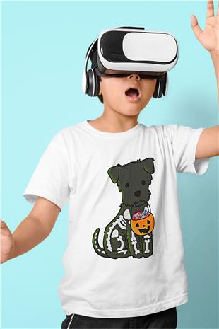 Halloween Baskılı Beyaz Unisex Beyaz Çocuk Tişört - Tshirt