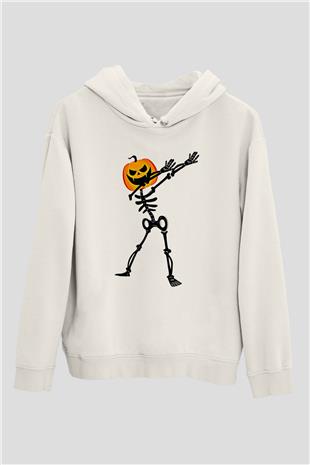 Halloween Baskılı Beyaz Unisex Hoodie
