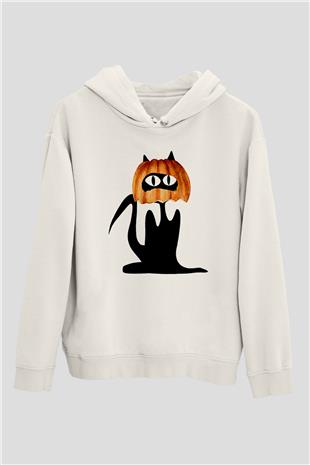Halloween Baskılı Beyaz Unisex Hoodie