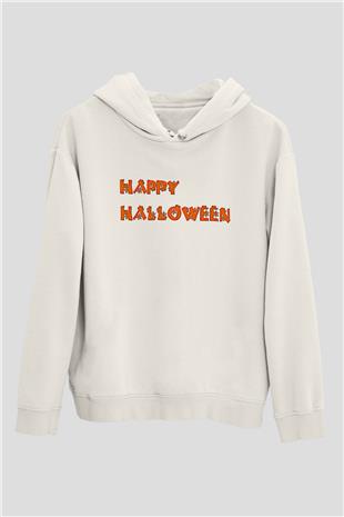 Halloween Baskılı Beyaz Unisex Hoodie