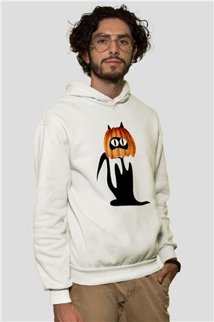 Halloween Baskılı Beyaz Unisex Hoodie