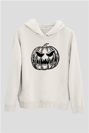 Halloween Baskılı Beyaz Unisex Hoodie