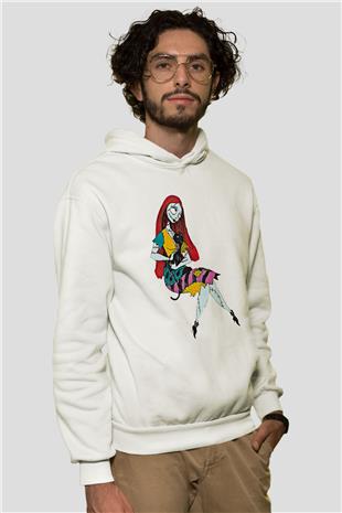 Halloween Baskılı Beyaz Unisex Kapüşonlu Sweatshirt
