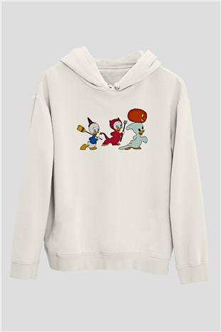Halloween Baskılı Beyaz Unisex Kapüşonlu Sweatshirt