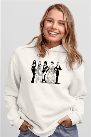 Halloween Baskılı Beyaz Unisex Kapüşonlu Sweatshirt
