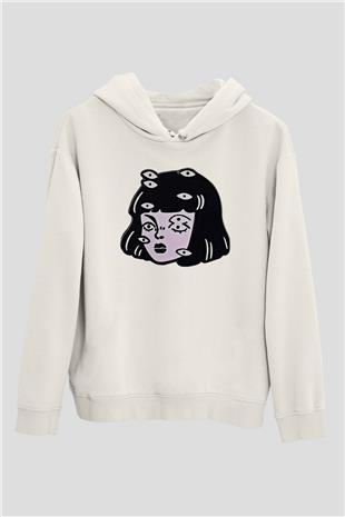 Halloween Baskılı Beyaz Unisex Kapüşonlu Sweatshirt