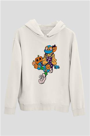 Halloween Baskılı Beyaz Unisex Kapüşonlu Sweatshirt