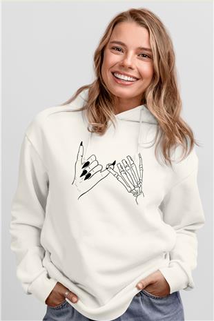 Halloween Baskılı Beyaz Unisex Kapüşonlu Sweatshirt