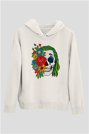 Halloween Baskılı Beyaz Unisex Kapüşonlu Sweatshirt