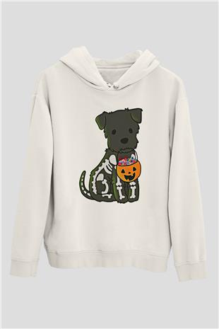 Halloween Baskılı Beyaz Unisex Kapüşonlu Sweatshirt