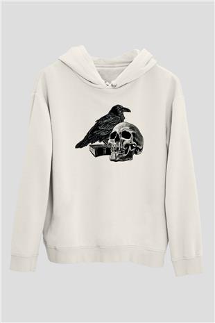 Halloween Baskılı Beyaz Unisex Kapüşonlu Sweatshirt