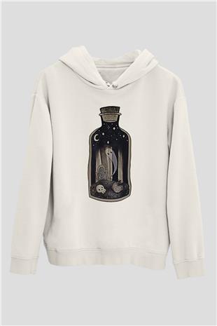 Halloween Baskılı Beyaz Unisex Kapüşonlu Sweatshirt